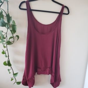 FREE PEOPLE Magenta Draped Lace Trim Tunic